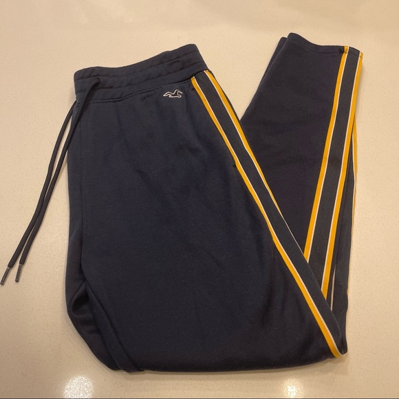 EUC HOLLISTER Navy Blue Yellow Striped Athleisure Pants XS - Picture 2 of 5